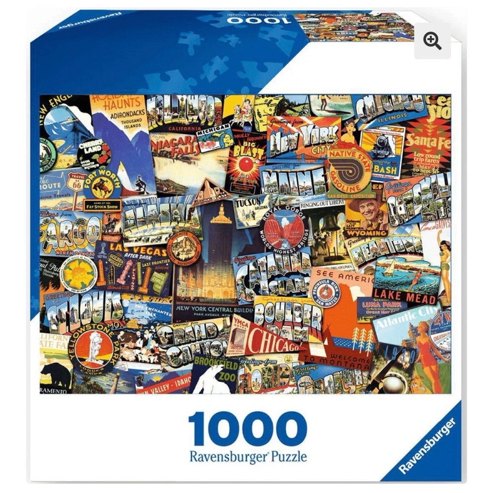Ravensburger Road Trip USA 1000-Piece Puzzle Multicolor Vintage Travel Collage - Picture 1 of 5